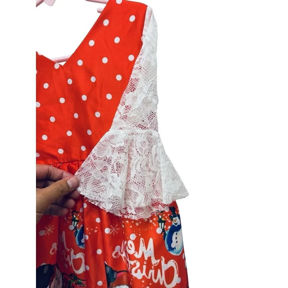 Christmas Dress Size 3 To 4 Years Girls Decorated with Red White Lights